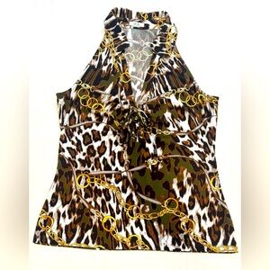 Cache chain & animal print top - M